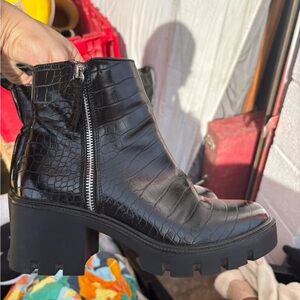 Steve Madden Glossy Black Croc-Embossed Booties